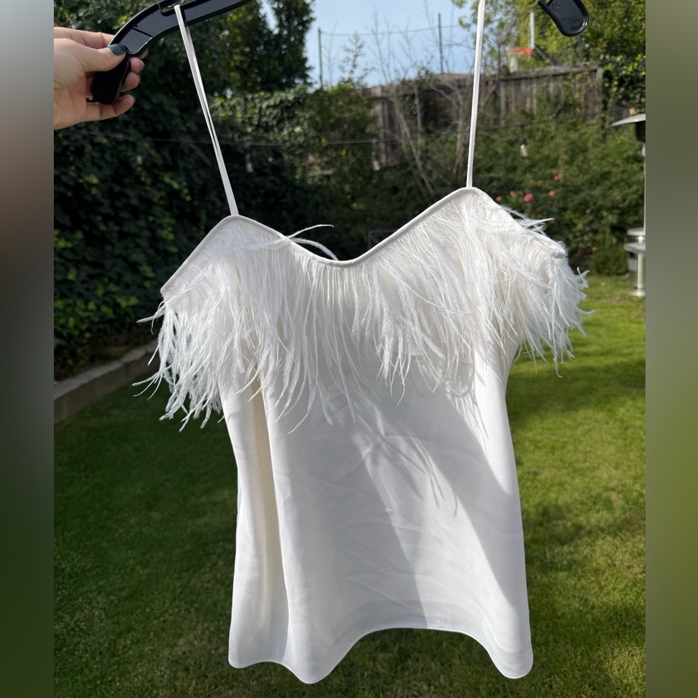 Milly Ivory Feather-Embellished top